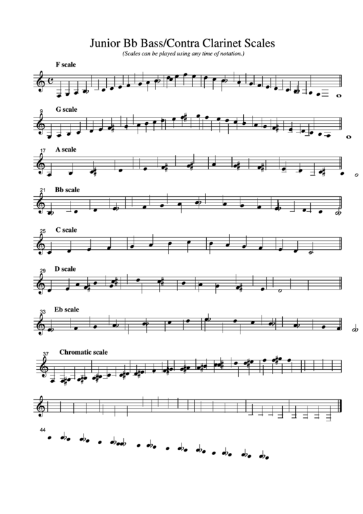 Junior Bb Bass/contra Clarinet Scales Printable pdf