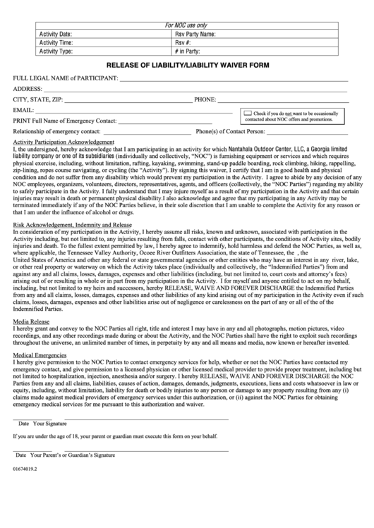 Release Of Liability Liability Waiver Form Printable pdf