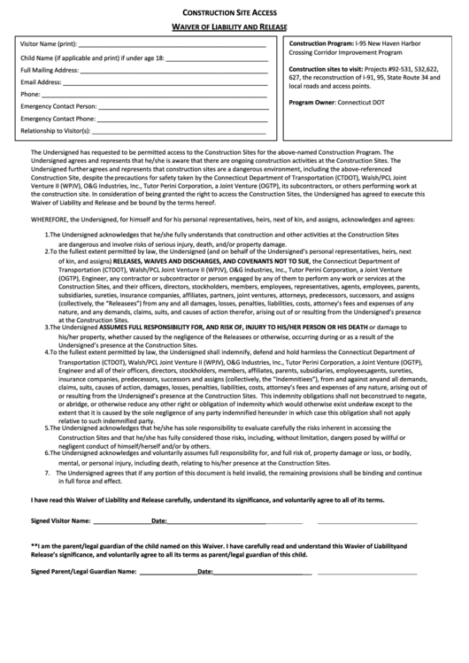 Waiver Of Liability And Release Printable pdf