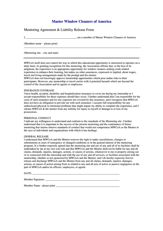 Mentoring Agreement Printable pdf