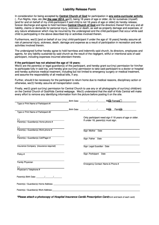 Liability Release Form Printable pdf