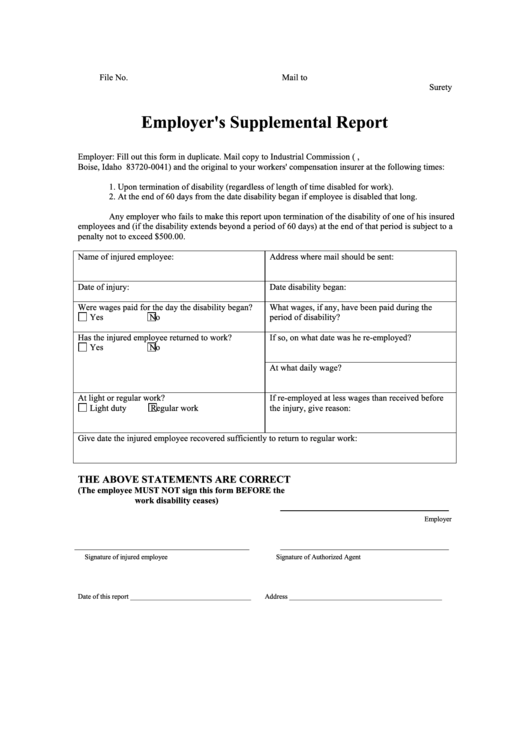 I.c. Form 14 - Employers Supplemental Report Printable pdf