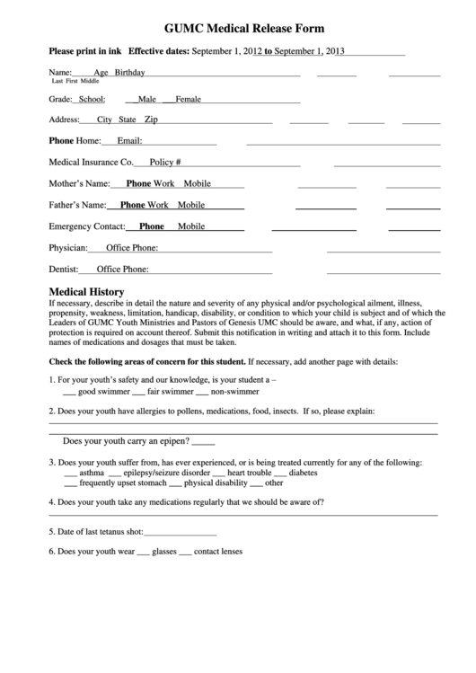 Gumc Medical Release Form Printable pdf