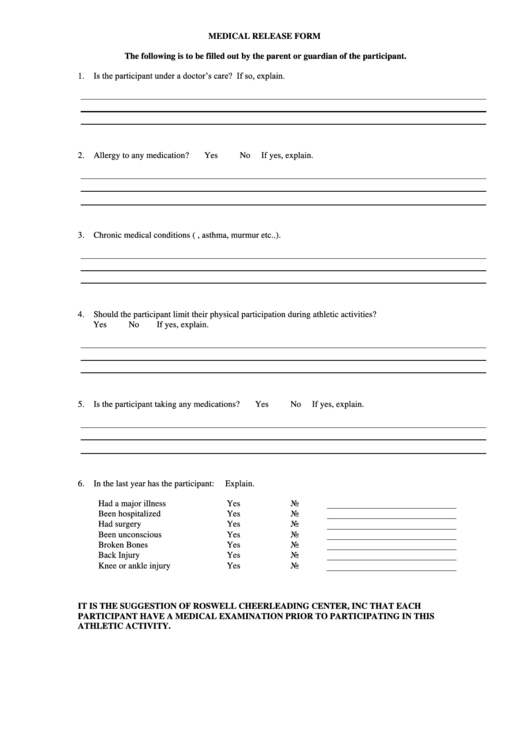 Medical Release Form Printable pdf