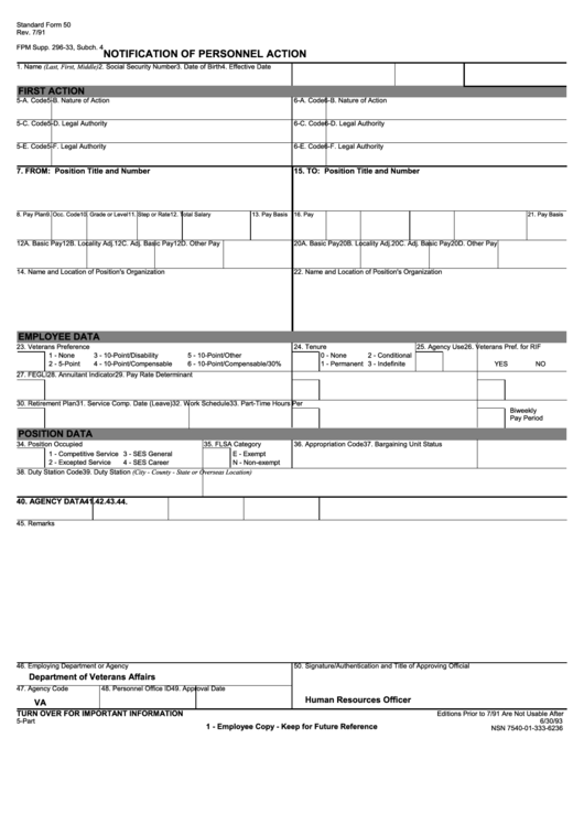 Fillable Notification Of Personnel Action Printable pdf