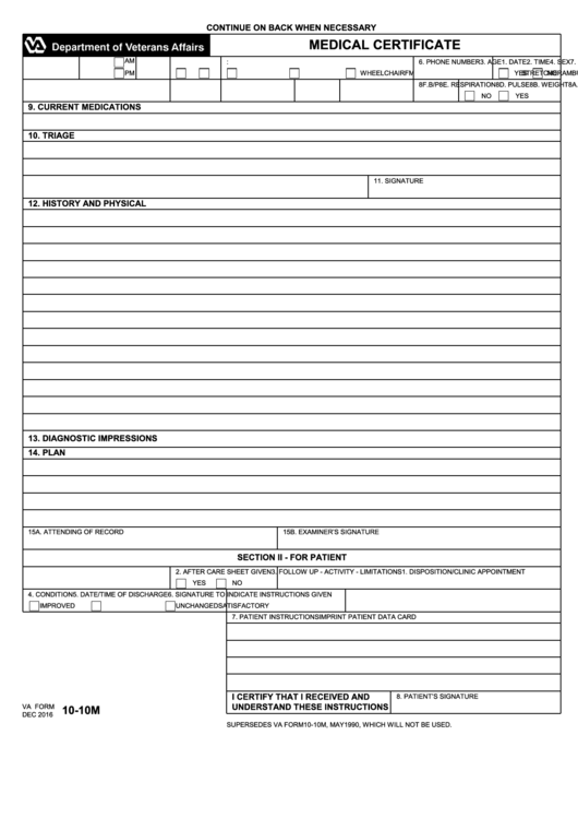 Fillable Va Form 10-10m - Medical Certificate Printable pdf