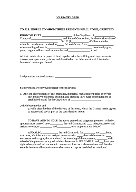 Connecticut Warranty Deed Printable pdf