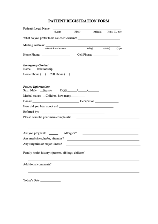 Patient Registration Form Printable pdf