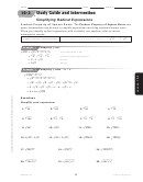 Simplifying Radical Expressions Worksheet Printable pdf