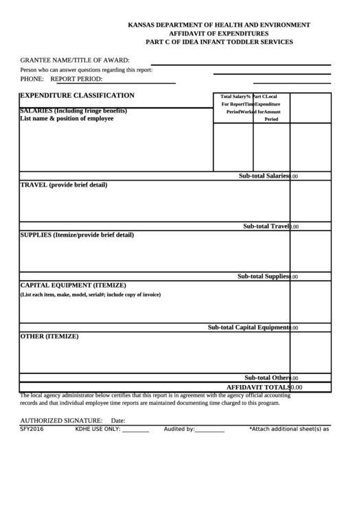 Affidavit Of Expenditures Printable pdf