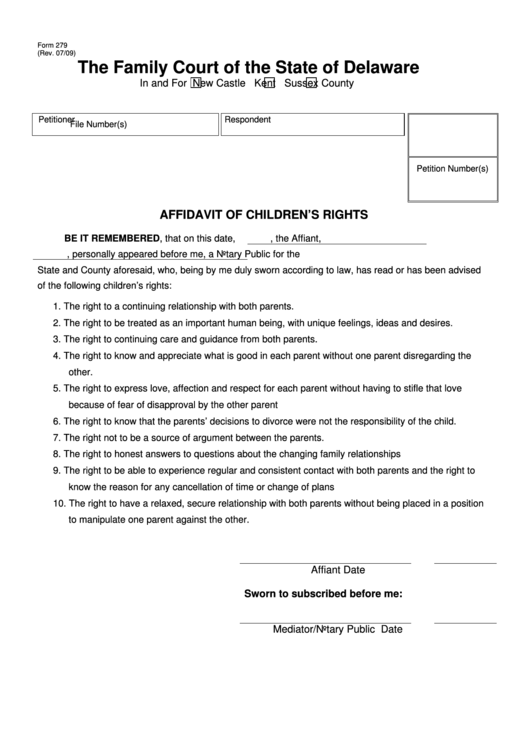 Affidavit Of Childrens Rights Printable pdf