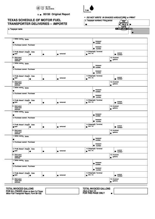 Fillable Form 06-133 - Texas Schedule Of Motor Fuel Transporter ...