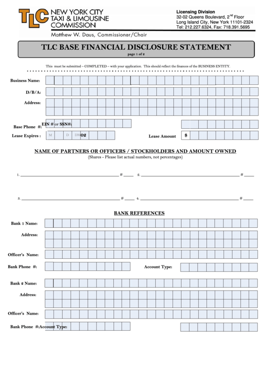 Tlc Base Financial Disclosure Form Printable pdf