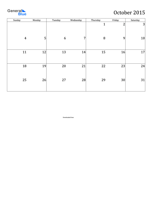 October 2015 Calendar Template Printable pdf