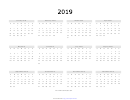 2019 Yearly Calendar Template - B&w, Landscape