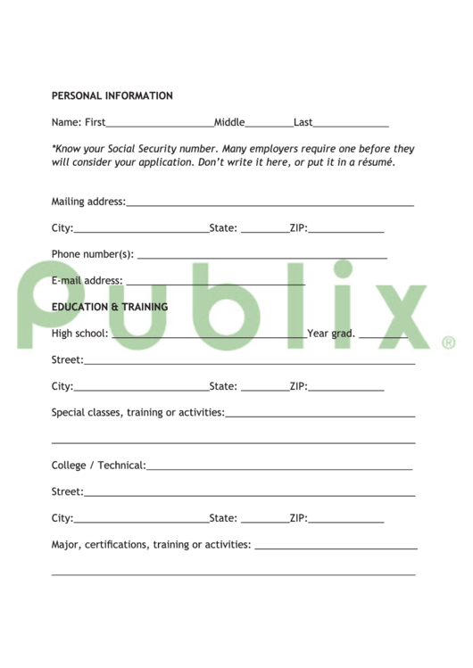 Fillable Personal Information Form Printable pdf