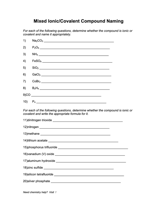 Mixed Ionic/covalent Compound Naming Printable pdf