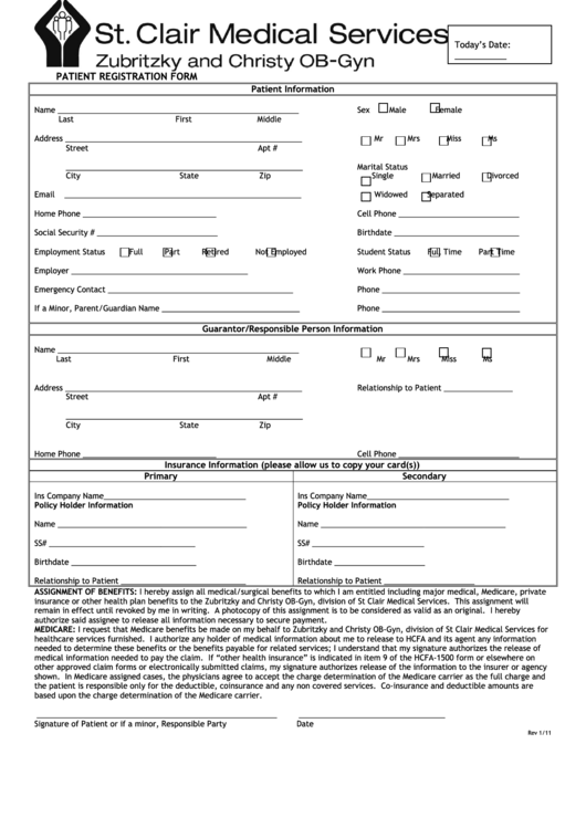 Sample Patient Registration Form Printable pdf
