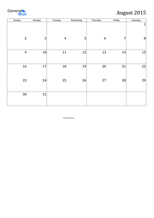 August 2015 Calendar Template Printable pdf