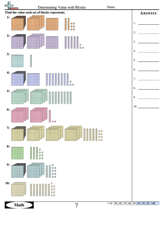 Determining Value With Blocks Worksheet With Answer Key Printable pdf