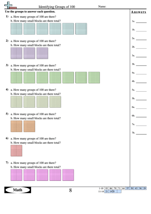 Identifying Groups Of 100 Worksheet With Answer Key Printable pdf