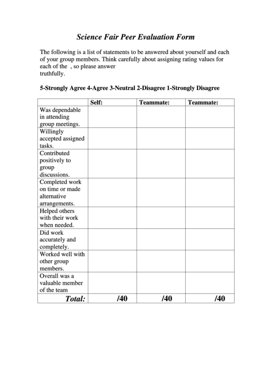 Presentation Peer Evaluation Form Printable pdf