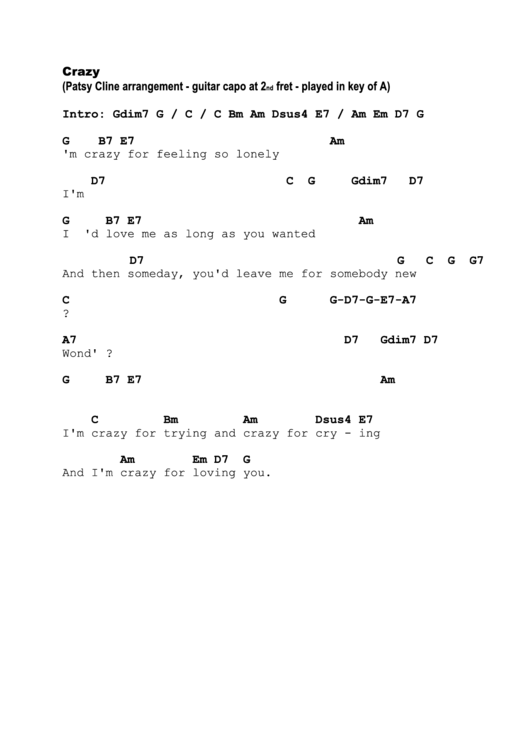 Crazy Patsy Cline Printable pdf
