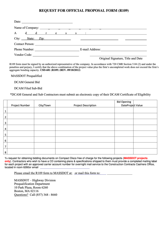 Fillable Request For Official Proposal Form Printable pdf