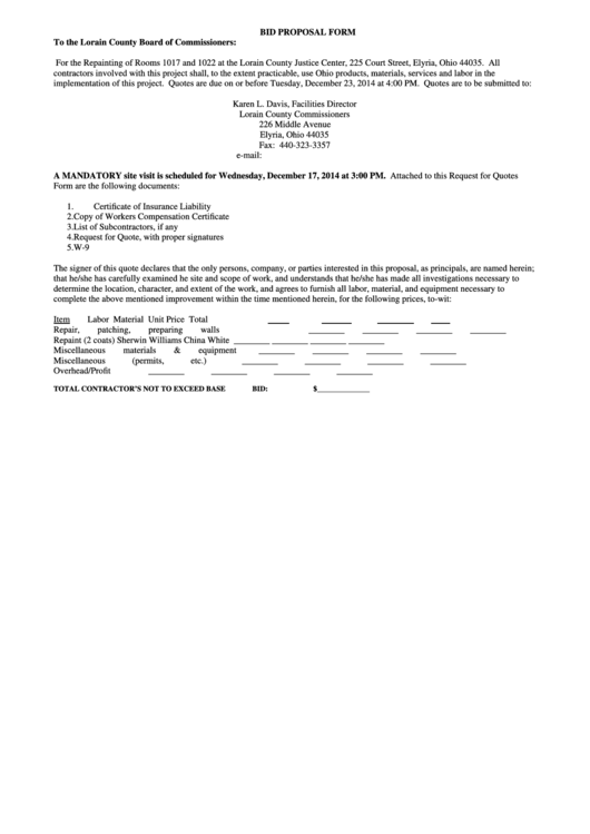 Bid Proposal Form Printable pdf