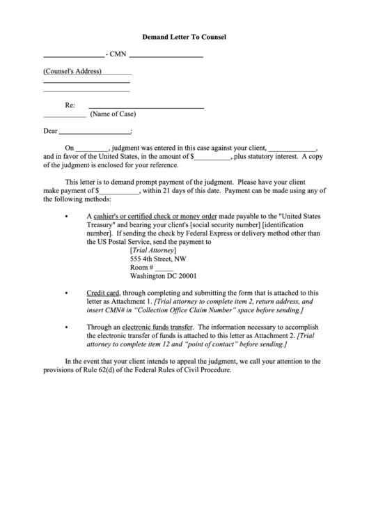 Demand Letter To Counsel Printable pdf