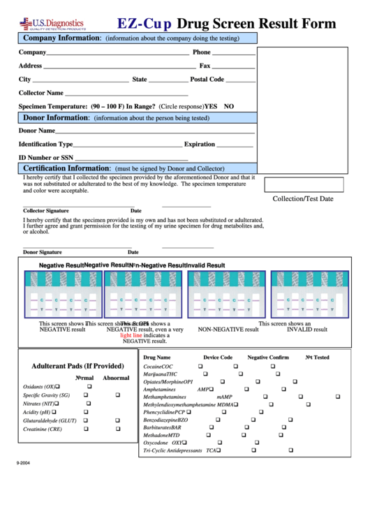Drug Screen Result Form Printable pdf