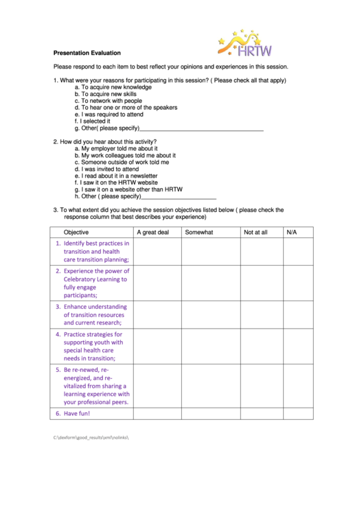 Presentation Evaluation Printable pdf