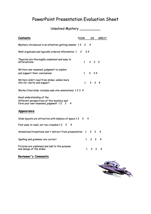 Powerpoint Presentation Evaluation Sheet Printable pdf