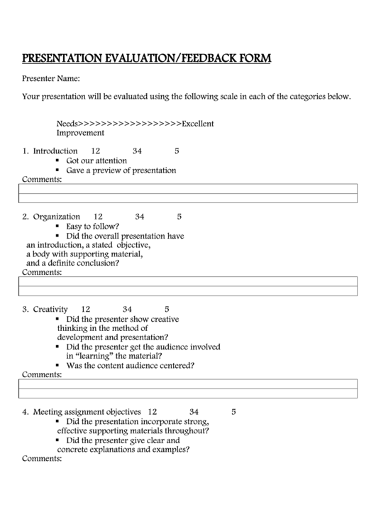 Presentation Evaluation/feedback Form Printable pdf