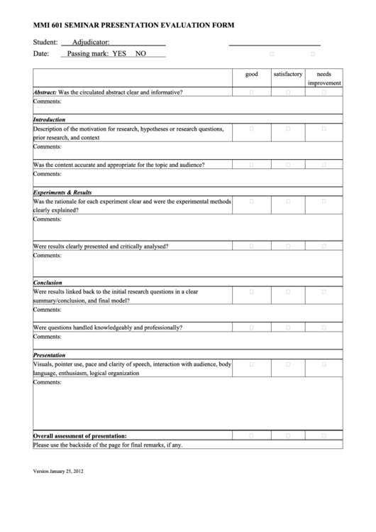 Seminar Presentation Evaluation Form Printable pdf