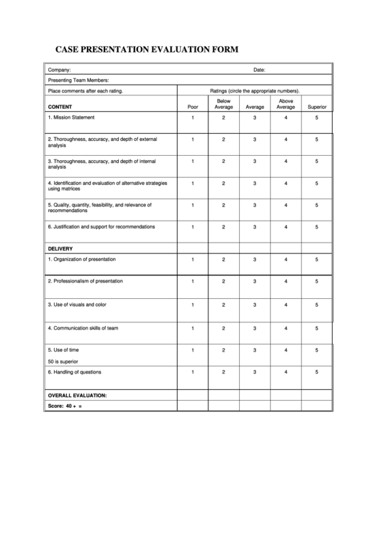 Case Presentation Evaluation Form Printable pdf
