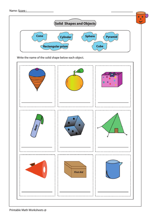 Solid Shapes And Objects Worksheet Printable pdf