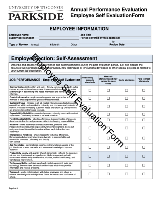 Annual Performance Evaluation Employee Self Evaluation Form Printable pdf