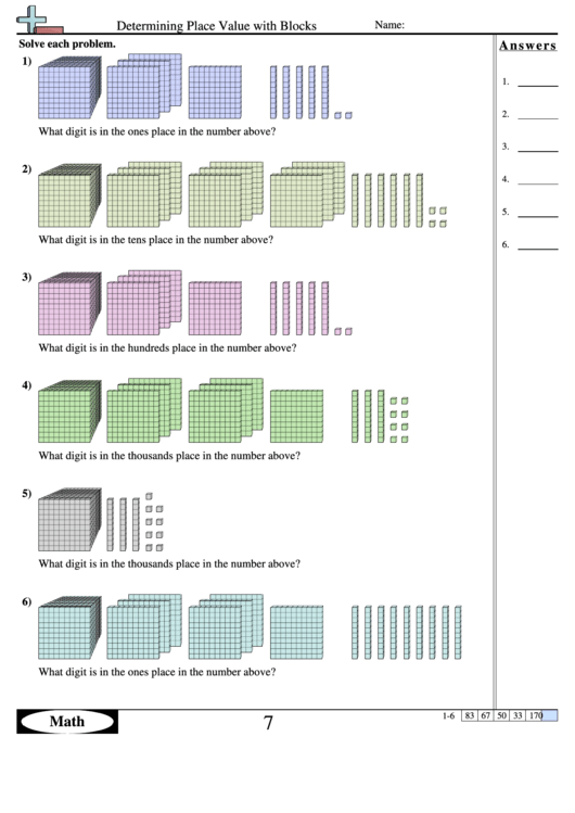 Determining Place Value With Blocks Worksheet printable pdf download