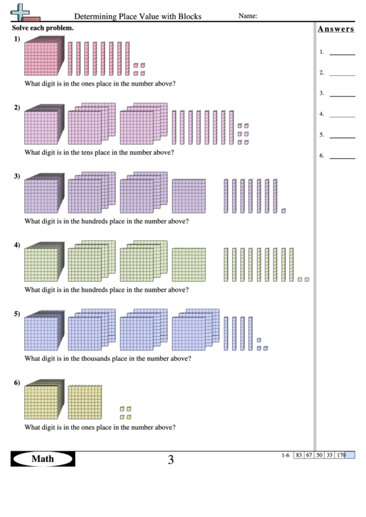 Determining Place Value With Blocks Worksheet printable pdf download