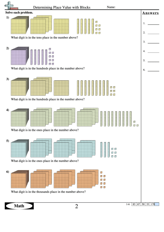 Determining Place Value With Blocks printable pdf download