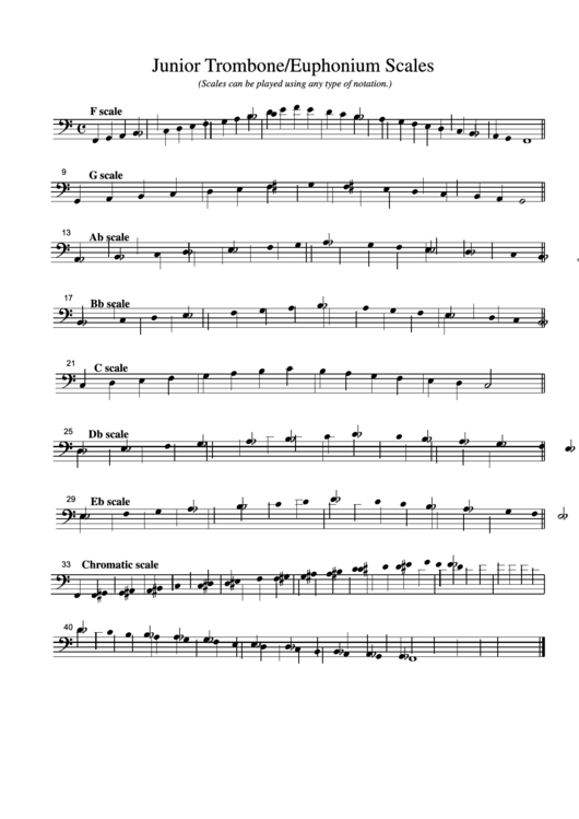 Junior Trombone/euphonium Scales Printable pdf