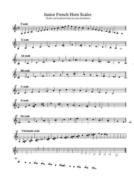 Junior French Horn Scales Printable pdf