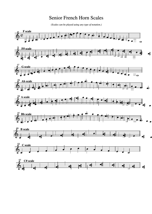 Senior French Horn Scales Printable pdf