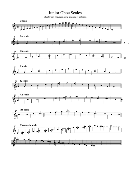 Junior Oboe Scales Printable pdf