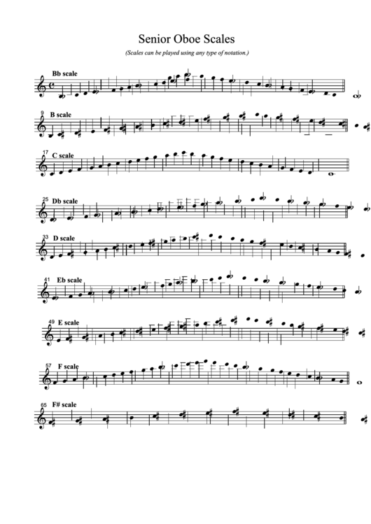 Senior Oboe Scales Printable pdf