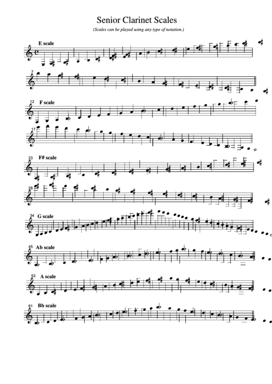 Senior Clarinet Scales Printable pdf