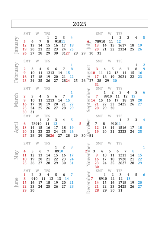 2025 Monthly Calendar Template Printable pdf