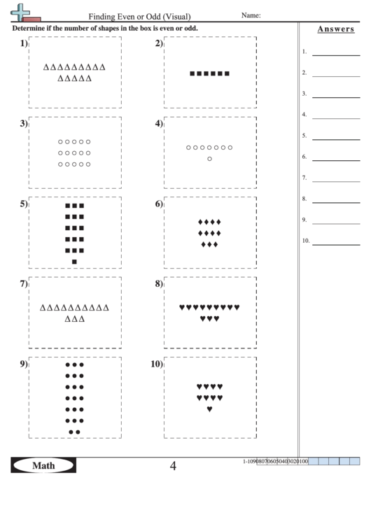 Finding Even Or Odd (Visual Worksheet With Answer Key Printable pdf