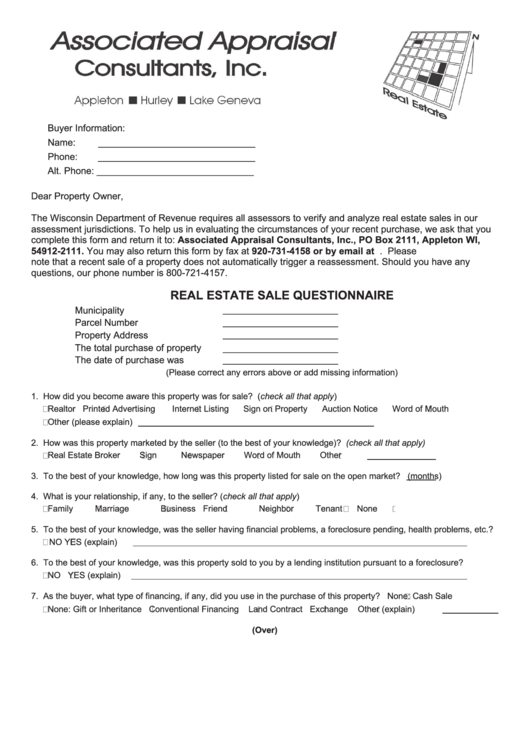 Fillable Aac Real Estate Sale Questionnaire Printable pdf